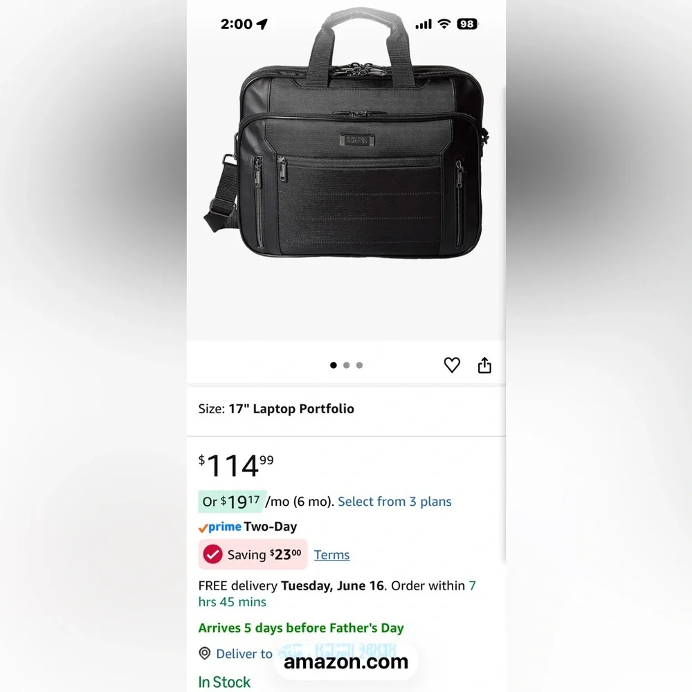 Black Kenneth Cole Reaction Laptop Briefcase Shoulder Bag